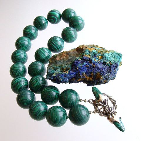 Malachite Choker Necklace With Sterling Malachite Toggle - Monique Necklace