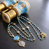 Turquoise Pyrite Layering Necklace With Venetian Glass Intaglio And Antique Coin Pendant - Triora Necklace