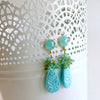Carved Turquoise Aqua Blue Opal Cluster Earrings - Trisha Earrings
