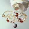 Antique Enameled Balloon Vinaigrette - Citrine Nuggets, Baroque Freshwater Pearls & Garnet Slices Necklace - Brezza Dolce V Necklace