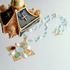 Maltese-Style Intaglio Removable Pendant, Aqua Quartz and Pearls Necklace - Catania II Necklace