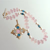 Maltese-Style Intaglio Removable Pendant, Rose Quartz, Apatite and Pearls Choker Necklace - Catania Necklace