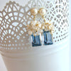 London Blue Topaz Seed Pearls Moonstone Cluster Earrings - Dione IX Earrings
