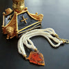Triple Strand Button Pearls Venetian Glass Lion Head - Larize II Necklace