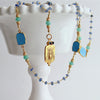 Queen Bee Intaglio Vermeil Pendant Blue Sapphires Turquoise Slices, Kyanite Chain & Chrysoprase - Morgaine Queen Bee Necklace