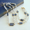 Long Moonstone With Kyanite Bezel Slab Stations Necklace - Atasi Necklace