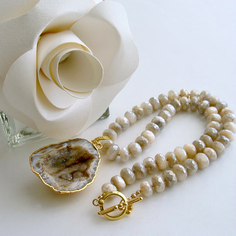 Champagne Mystic Moonstone With Removable Druzy Geode Pendant - Corine Choker Necklace