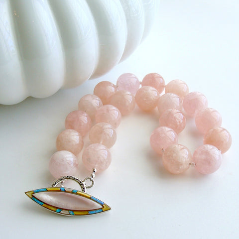 Morganite Beryl Pink Opal Inlay Toggle Choker Necklace - Dahlia IV Necklace
