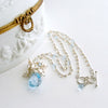 Fancy Cut Blue Topaz Seed Pearl Cluster Pendant Necklace - Diana Necklace