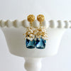 London Blue Topaz Seed Pearls Moonstone Cluster Earrings - Dione VIII Earrings