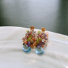 Blue/Pink Topaz, Amethyst, Lemon/Cherry Quartz, Peridot, Iolite Cluster Earrings - Fleur IV Earrings