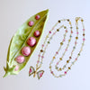 18K Gold Watermelon Tourmaline Butterfly Pendant Tourmaline Beaded Chain - Le Papillon XXII Necklace