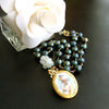 Evergreen Baroque Pearls, Aquamarine & Hand Painted Porcelain Pendant Necklace - Marie’s Folly Necklace