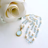 Aqua Venetian Intaglio Blue Topaz Freshwater Pearl Necklace - Matera II Necklace