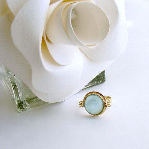Aqua Napoleonic Bee Intaglio Ring - Peu d’Abelle Aqua Ring