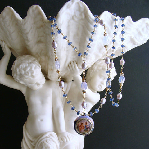 #4 Brezza Floreale III Necklace - Kyanite Scorolite Enamel Vinaigrette Necklace
