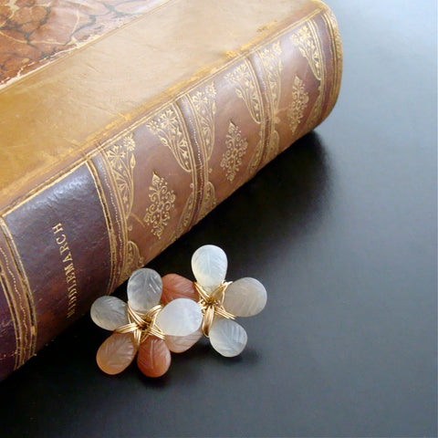 #2 Akimi Earrings - Multi Moonstone Leaf Flower Post Earrings