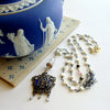 #7 Ayla Necklace - Georgian Silver Paste Enamel Pendant Keishi Pearls Kyanite & Rock Crystal