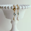 Watermelon Tourmaline Slices Flameball & Cultured Pearl Post Earrings - Aleksandra Earrings