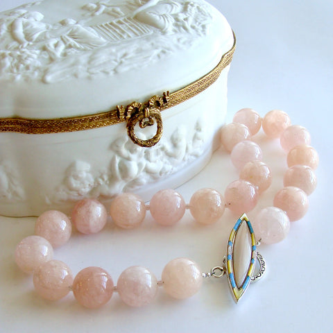 Morganite Beryl Ballet Pink Opal Inlay Toggle Choker Necklace - Dahlia V Necklace