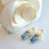 London Blue Topaz Seed Pearls Moonstone Cluster Earrings - Dione IX Earrings