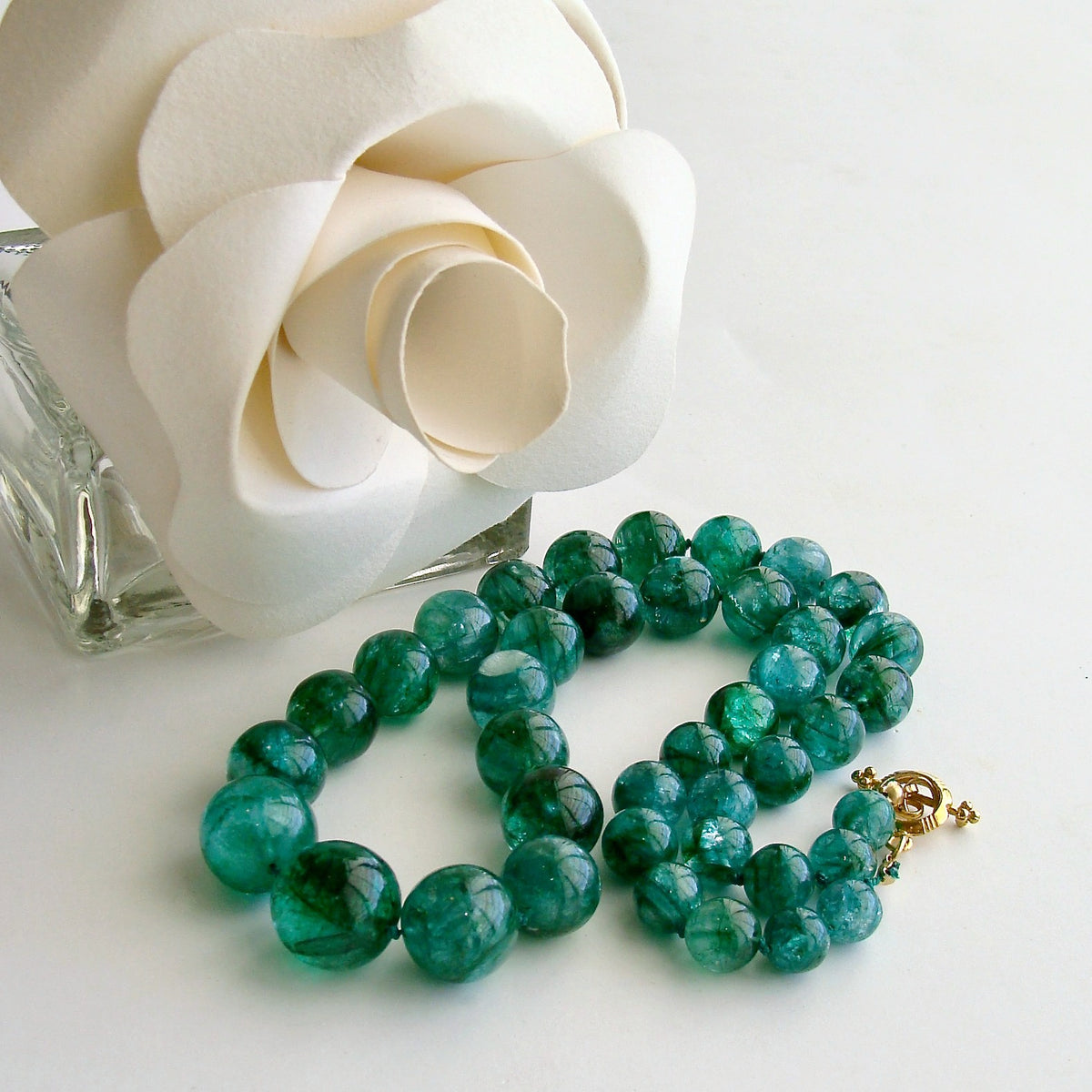Graduated Hand Knotted Emerald Necklace 14KYG Toggle - Esme Necklace ...