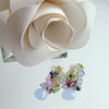 Blue Chalcedony Carved Pk Sapphire Leaves Cluster Earrings - Fleur XI Earrings