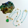 Napoleonic Bee Venetian Glass Intaglio Pendant Aqua Chalcedony Emerald Pearl Necklace - Peu d’Abelle IV Necklace