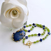Peridot Nuggets Quatrefoil Lapis Foliate Pendant Necklace - Avery Necklace
