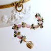 Watermelon Tourmaline Slices Tourmaline Cluster Padlock Heart Bracelet - Clarissa IV Bracelet