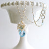 Fancy Cut Blue Topaz Seed Pearl Cluster Pendant Necklace - Diana Necklace