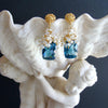 London Blue Topaz Seed Pearls Moonstone Cluster Earrings - Dione VIII Earrings