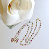 18K Gold Watermelon Tourmaline Butterfly Pendant Tourmaline Beaded Chain - Le Papillon XXII Necklace
