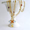 Triple Strand Citrine Venetian Glass Intaglio Cross Pendant Necklace - Maura II Stations Necklace