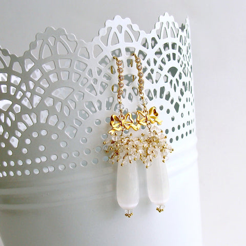 Selenite Teardrop Rock Crystal Cluster Earrings - Selena Earrings