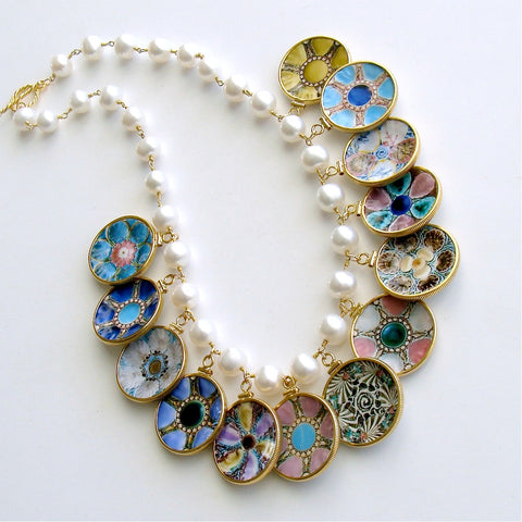 #1 China Doll Majolica Plates Necklace - Pearls Majolica Miniature Plates