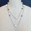 #6 Felice Necklace - Baroque flameball Pearls, Pave Quatrefoil Stations Necklace