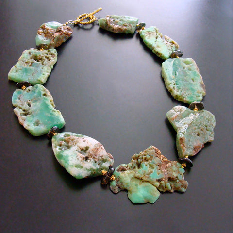 #1 Dyann II Necklace - Chrysoprase Slices Smokey Quartz