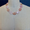 Morganite Oval Slabs Rose Quartz Rhodochrosite Inlay Toggle - Bettina Necklace