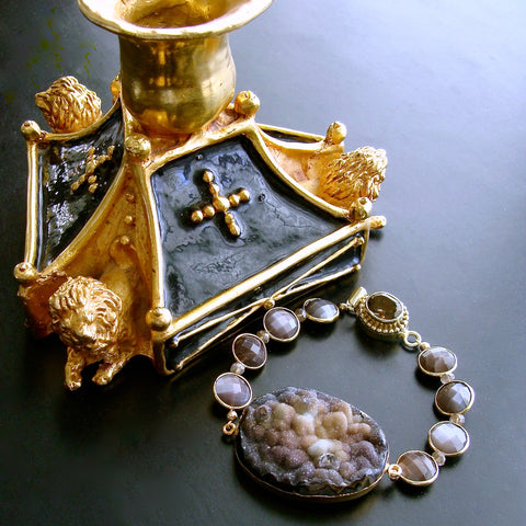 Chocolate Druzy Moonstone Champagne Topaz Smokey Quartz Bracelet - Cari Bracelet