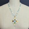 Maltese-Style Intaglio Removable Pendant, Aqua Quartz and Pearls Necklace - Catania II Necklace