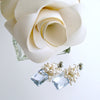 Emerald Cut Sky Blue Topaz Seed Pearl Rainbow Moonstone Cluster Earrings - Diana VI Earrings