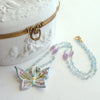 Aqua Chalcedony Matte Amethyst Reticulated Ceramic Butterfly Pendant Necklace - Farfalla Necklace