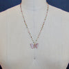 Pink Tourmaline Butterfly Pendant Tourmaline Beaded Chain - Le Papillon XXIV Necklace