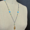 Queen Bee Intaglio Vermeil Pendant Blue Sapphires Turquoise Slices, Kyanite Chain & Chrysoprase - Morgaine Queen Bee Necklace