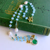 Napoleonic Bee Venetian Glass Intaglio Pendant Aqua Chalcedony Emerald Pearl Necklace - Peu d’Abelle IV Necklace
