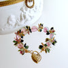 Watermelon Tourmaline Slices Tourmaline Cluster Padlock Heart Bracelet - Clarissa IV Bracelet