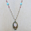 Sleeping Beauty Turquoise Pink Sapphire Pearl Rubies Georgian Porcelain Mourning Locket Necklace - Emiline Necklace