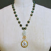 Evergreen Baroque Pearls, Aquamarine & Hand Painted Porcelain Pendant Necklace - Marie’s Folly Necklace