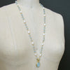 Aqua Venetian Intaglio Blue Topaz Freshwater Pearl Necklace - Matera II Necklace